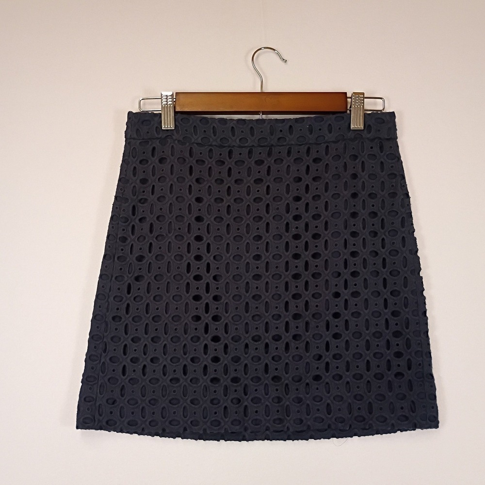 Preppy J.Crew Womens 00 Navy Blue Eyelet Cotton A-Line Mini Skirt 45712